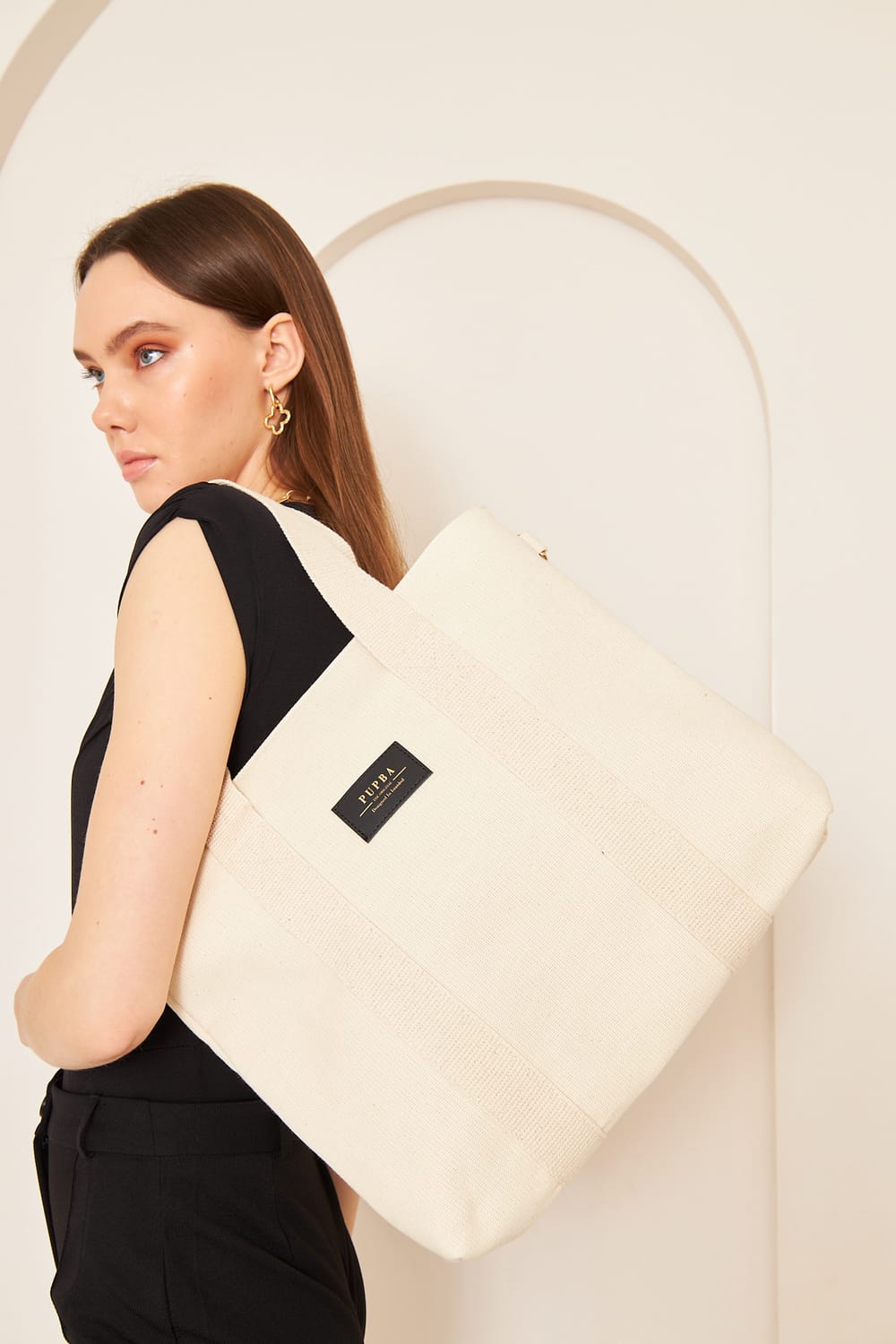 Yaga Large Tote Bag - Krem/ Altın